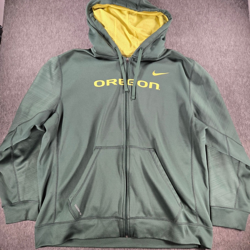 Nike Oregon Ducks Full Zip Hoodie‎ Mens XL Green Therma-Fit Fleece Jacket